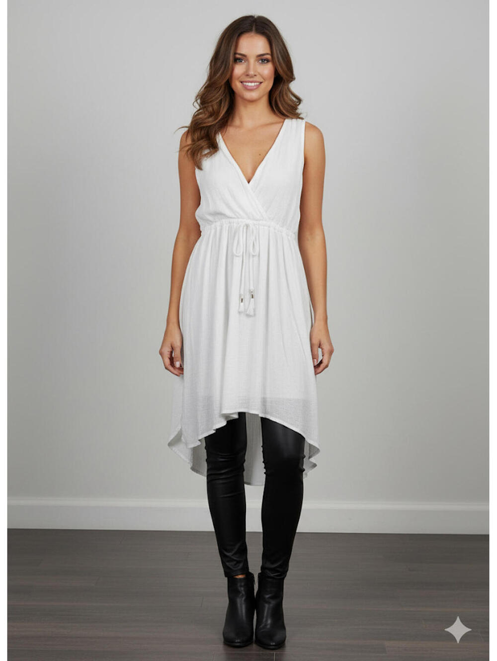 Lulu's White Sleeveless V-Neck Wrap Dress Drawstring Waist S